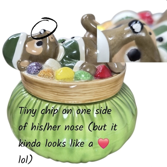 Vintage Hand-Painted Bear Gumdrop Candy Dish / Trinket Jar – Green Base (1980s) - Picture 7 of 9